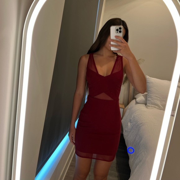 Red Bodycon Dress with Mesh Detailing - Picture 1 of 4